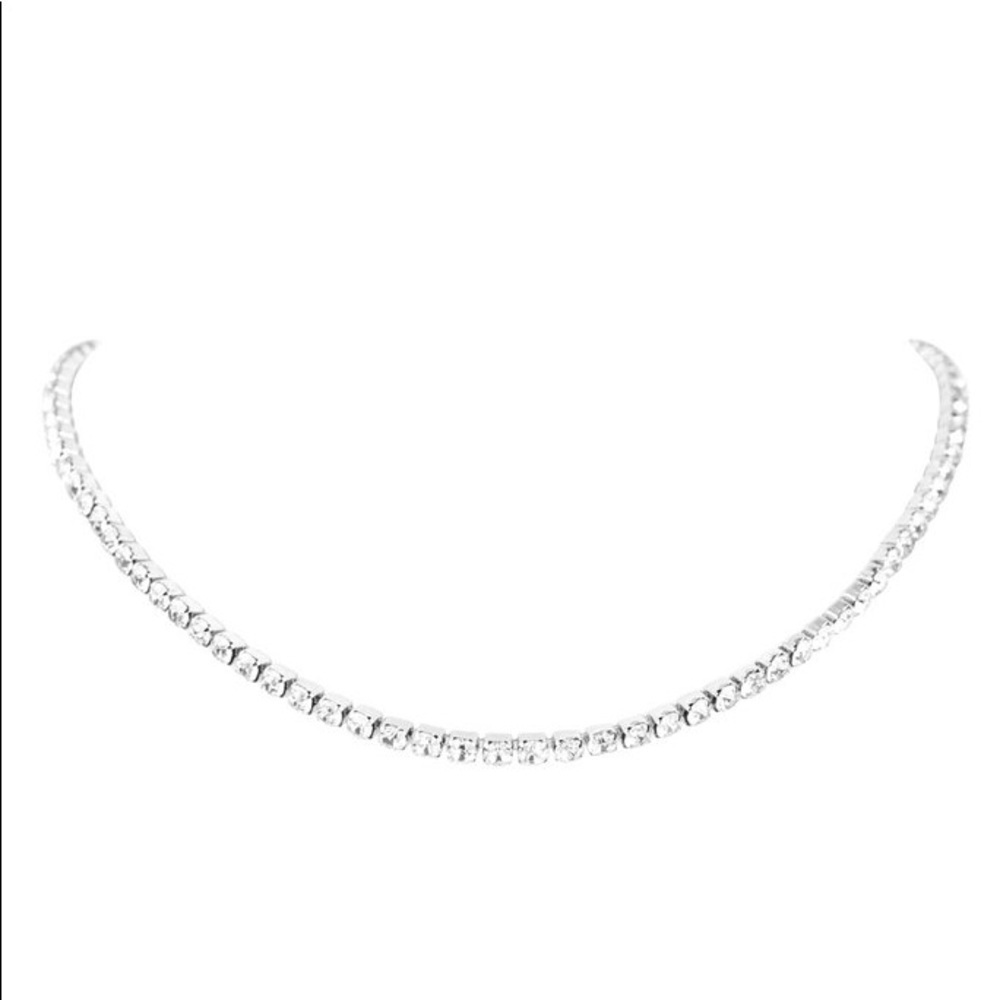 Single Line CZ Choker Necklace & Earring Set